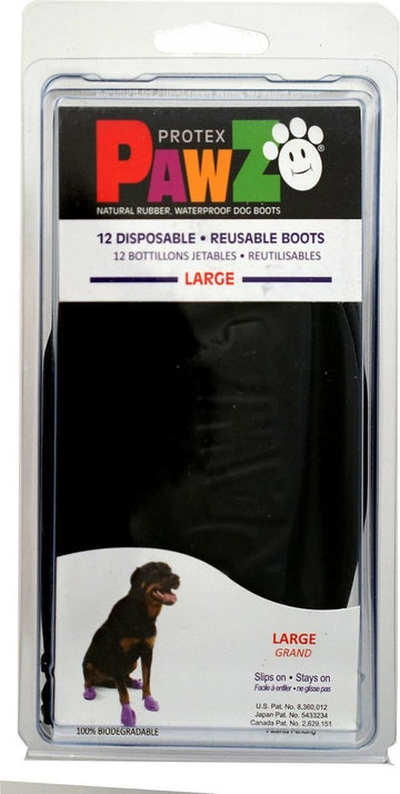 Pawz Waterproof Dog Boots - Large - Black 12 PCS